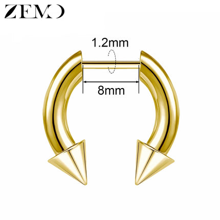 ZEMO 1 Piece 16G Horn Nose Ring Stainless Steel Threadless Septum Ring Spike Ox Horn Ear Helix Nostril Piercing Jewelry 8MM/10MM