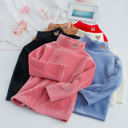 Warm Base, Autumn and Winter with Fleece, Children's Long Sleeved Fleece Thickened Shirt, Men's and Women's High Neck Top