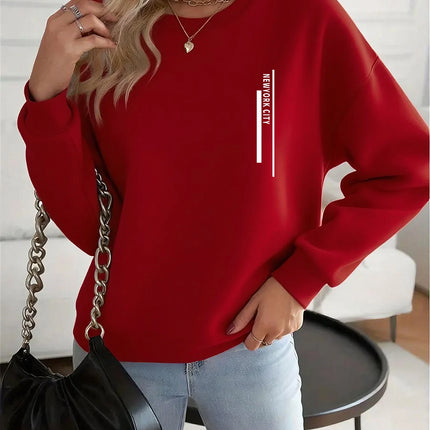 Women's Casual Heart Print Pullover Sweatshirt Geometric Design Long Sleeve Round Neck Machine Washable Regular Fit for Autumn