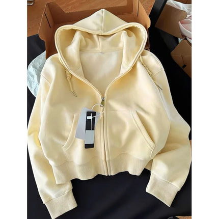 Short Hooded Zip Up Sweatshirt Jacket Women Casual Open Front Top