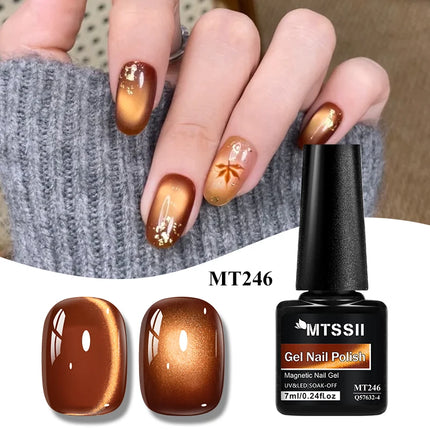 Autumn Brown Cat Magnetic Gel Nail Polish Glass Beads Ultral Shine Magnetic Semi Permanent Soak Off UV Gel Varnish Nail Supplies