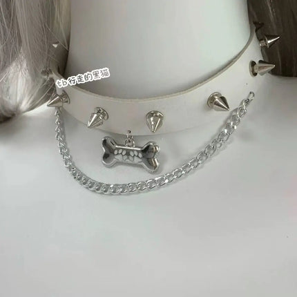 Dopamine Subculture Y2K Girls Dark Punk Japanese style rivet puppy Small pill Star pendant Cute black blue pink choker necklace