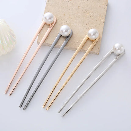Simple Large U Shape Hair Clips Pins for Women Imitation Pearl Enamel Hair Sticks Bride Hair Styling Accessories Headwear Gift