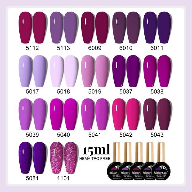 RG 15ml 17 Colors Purple Series Nail Gel Polish Semi-permanent Rich Violet Nail Polish Purple Glitter Gel Varnish For Manicure