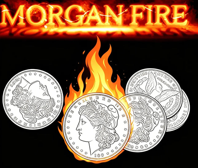Morgan Fire Set (1 Fire Coin + 3 Fake Morgan Coins + 1 Morgan Shell) Magic Tricks Close-up Illusions Gimmicks Mentalism Props