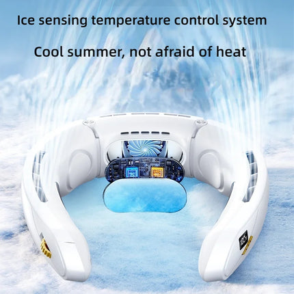 Neck Hanging Fan with TEC Semiconductor Cooling, 100 Speed, Quiet, No-Leaf, LED Display, Long Battery Life