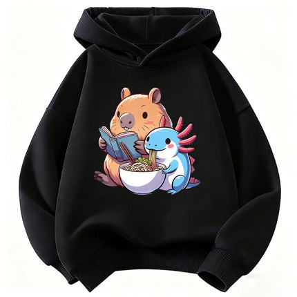 Capybara Eat Ramen Children's Hoodie Sweatshirt Cute Harajuku Hoody for Boys Girls Spring Casual Hoodies