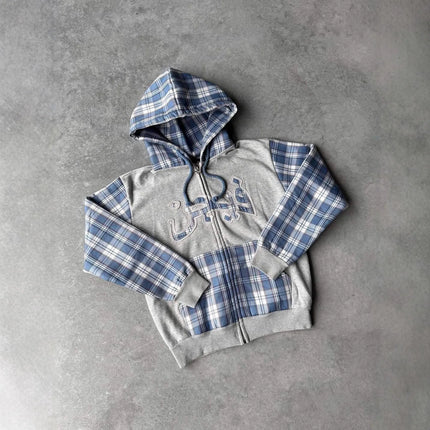 Street Trendy Harajuku Versatile Retro Ins Color blocked Autumn/Winter New Hooded Zipper Hoodie Fashion Y2k Clothing