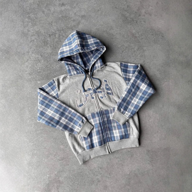 Street Trendy Harajuku Versatile Retro Ins Color blocked Autumn/Winter New Hooded Zipper Hoodie Fashion Y2k Clothing