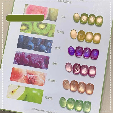 New Fruit Gift Box Cat Eye Nail Polish Gel 2025 Flash Glass Bead Cat Eye Nail Guava Grape Green Apple UV Nail Varnish Manicure