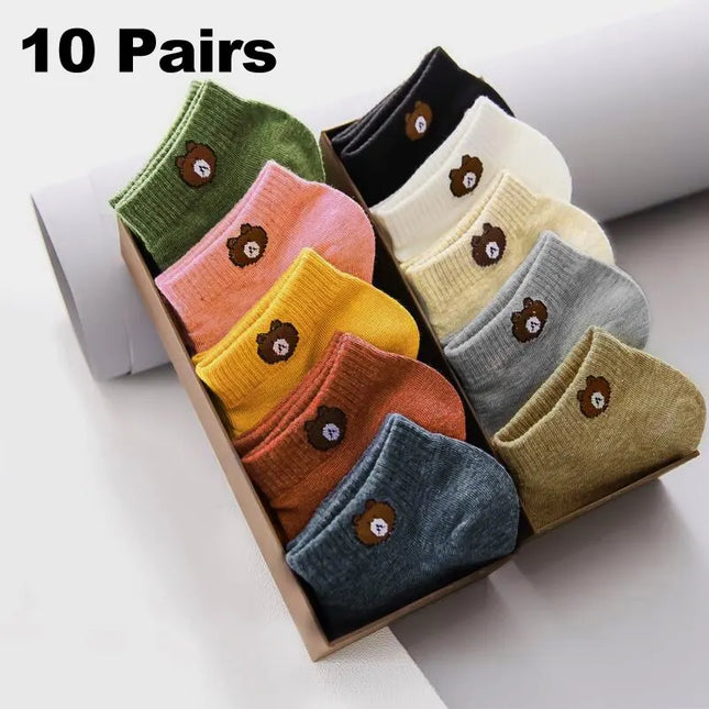 10/20/30 Pairs Women Low Tube Socks Set Cute Bear Pattern Fashion Breathable For Female Casual Style Comfortable Socks