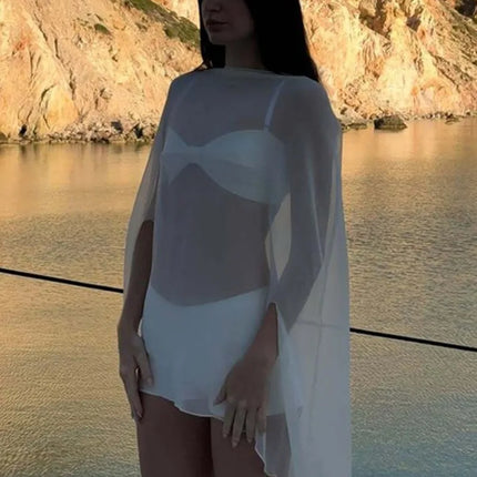 Woman Clothes See-through Chiffon Blouses Sexy Fashion Solid Cover-ups Ladies Elegant Night Club Tops White Black Streetwear