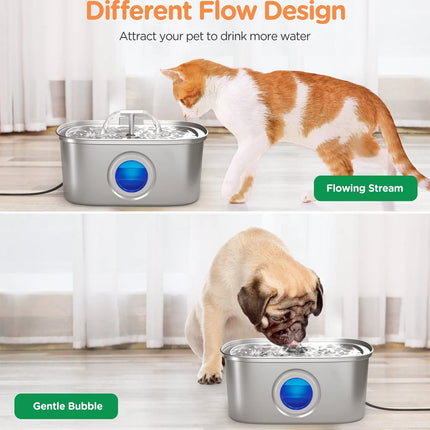 Automatic Cat Fountain with Water Level Window,Stainless Steel Cat Water Fountain Quiet Pump Water Dispenser for Multiple Pets
