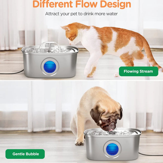 Automatic Cat Fountain with Water Level Window,Stainless Steel Cat Water Fountain Quiet Pump Water Dispenser for Multiple Pets