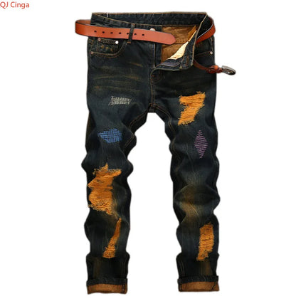 Men's White Jeans, Black Fashion Casual Trousers, Pleated Decorative Denim Pants, Asian Sizes 29-42. 2027 New
