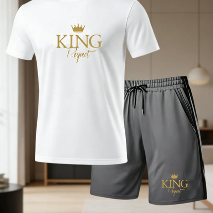 Men's Summer Casual Sportswear Round Neck Short Sleeved T-shirt Shorts 2-piece Set Men's Short Sleeved T-shirt and Shorts Set