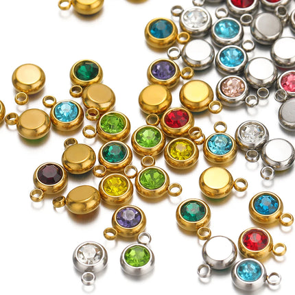 20pcs Stainless Steel 6mm Gold Rhinestone Beads Crystal Charms Zircon Pendants for DIY Necklace Bracelet Jewelry Making Findings