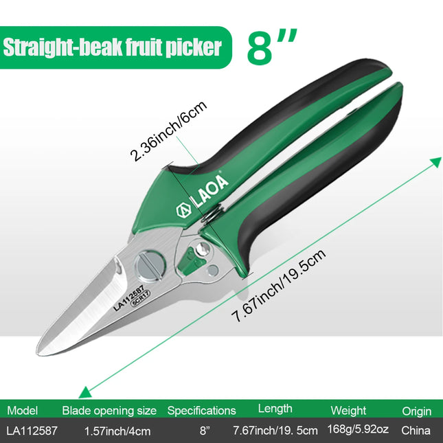 LAOA Garden Pruning Shears 8" Multipurpose Scissors Fruit Picking Branch Cutting Gardening Hand Tool
