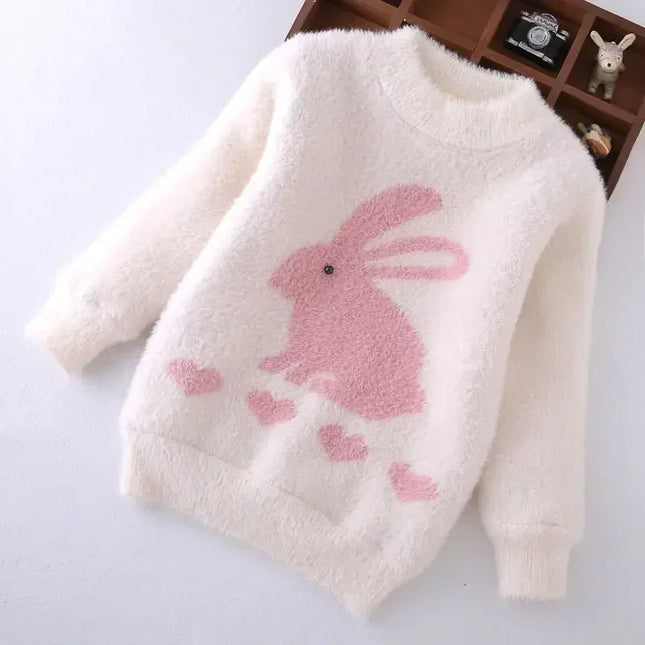 2023 New Sweater For Girls Pullover Top Spring Autumn Warm Sweatshirt Easter Cute Rabbit Knitted Sweater Teen Kids Clothes 3-12Y