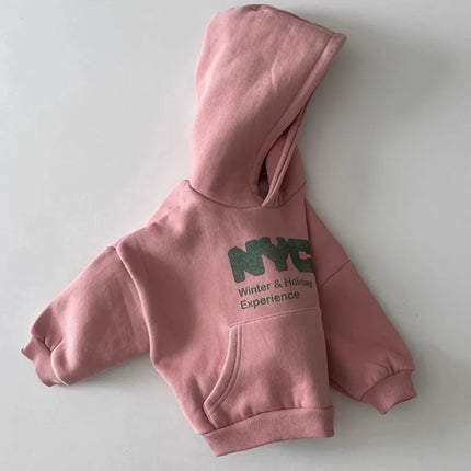 2025 Autumn New Children Long Sleeve Casual Sweatshirt Boys Girls Fleece Hoodie Kids Letter Print Warm Hooded Tops Baby Clothes