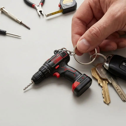 Mini Electric Drill-shaped Key Chain Silicone Cool Drill Key Ring Lifelike Lightweight Handheld Drill Bag Pendant Gifts/Decor