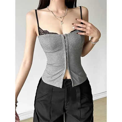 Gray Splice American Design Sensation Women's Slim Fit Tank Top Inner Wear Autumn Winter New Style Fashionable Small Audience To