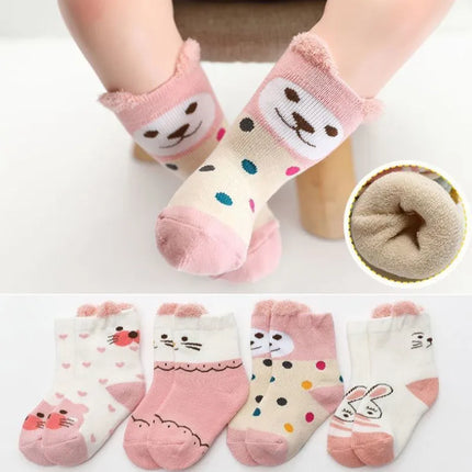 Cute Cartoon Baby Socks Winter Thicken Warm Terry Sock for Newborn Korean Kawaii Infant Toddler Girls Boys Middle Tube Socks