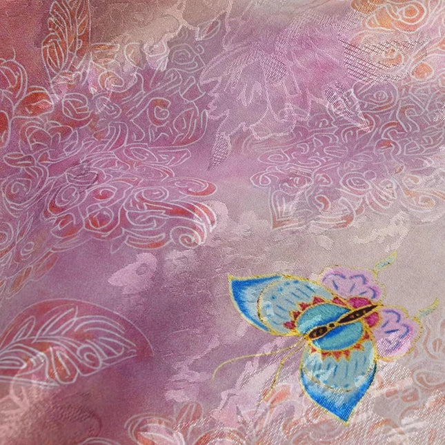 Butterfly Xiangyunsha Fabric Blush Pink Floral Jacquard Hualuo Silk Chinese Knot Dress Skirt Material for Designer Sewing Cloth