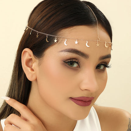 Moon and Star Fringe Boho Head Chain Indian  Pendant Hair Jewelry Headband Chain  to Give to the Person you Love