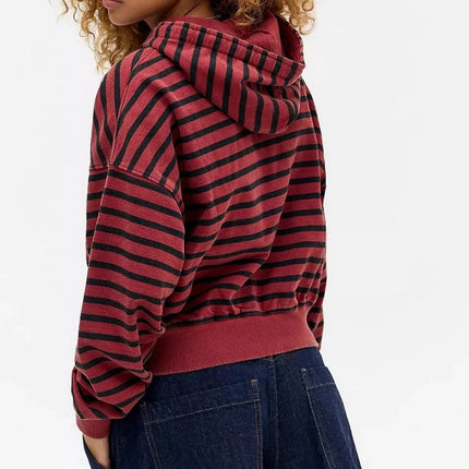 2000s Retro Y2K Grunge Cyber Striped Zip Up Hoodies Harajuku Jackets Coat Outfits Gothic Emo Mall Goth Sweatshirts 2025 Fall