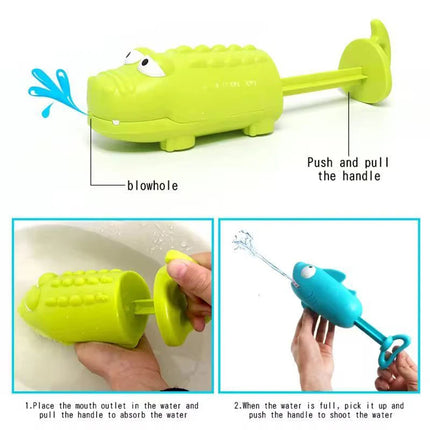 Kids Pull Out Water Gun Shark Design Summer Beach Bath Sprink Outdoor Fun Water Safe Toy Cartoon Material Portable Dinosaur