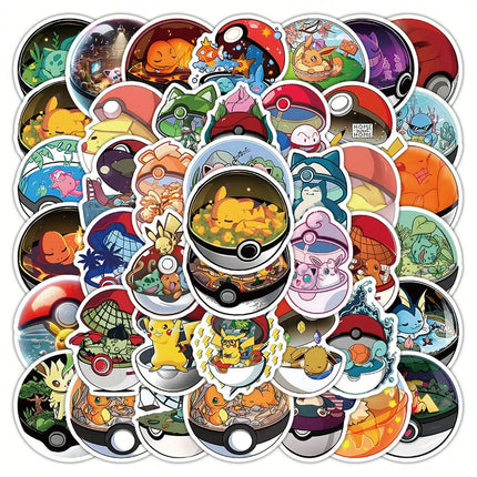 50PCS Anime Pokémon Poke Ball Stickers Cool Graffiti Decals DIY Decoration For Phone Laptop Stationery PVC Waterproof Toys Gift