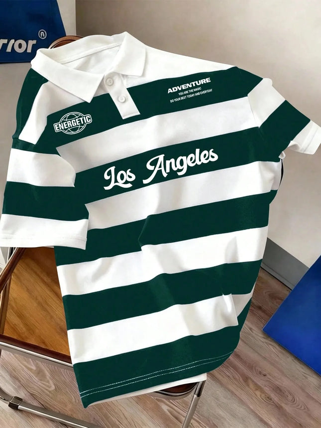 2026 Summer Best-selling Men's Short-Sleeved Polo Shirt with 3D Stripes Pattern Print for Outdoor Sports Leisure and Fashion