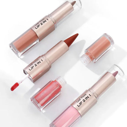2 in1 Tapered Gradient Lipliner Pen Nude Brown Mirror Glass Lip Gloss Matte Lip Liner Waterproof Lip Contour Non Stick Makeup