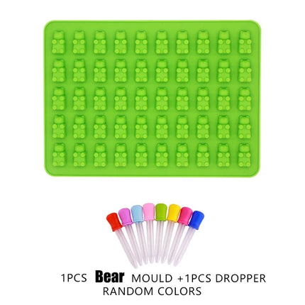 Gummy Bear Mold Silicone Chocolate Mold with Dropper DIY Dinosaur/Bear/Heart and Mini Donuts Valentine's Day Party Baking Mold