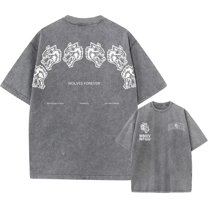 Men's Harajuku Casual Cotton Short Sleeve Washed T-Shirt Vintage Printed Street Hip Hop Retro Punk T Shirt Acid Wash TShirts top