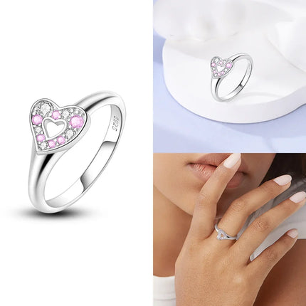 Original Romantic Heart-shaped White Zircon Shell Bowknot Rings 925 Sterling Silver  Women Jewelry Valentine's Day Birthday Gift