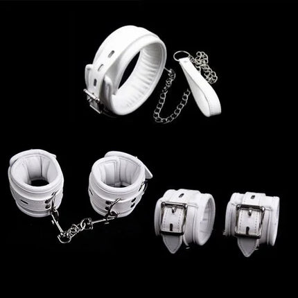 PU Leather Soft Padded White Handcuffs Ankle Cuffs Wrist Bondage Restraints Neck Collar BDSM Bondage Slave Erotic Adult Sex Toys