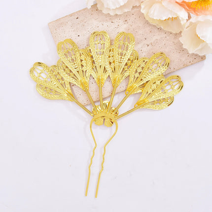 New Golden Alloy Leaf Crystal Flower Hairpin Hair Accessories for Women Thailand Ethnic Dance Party Decoration Headwear Jewelry