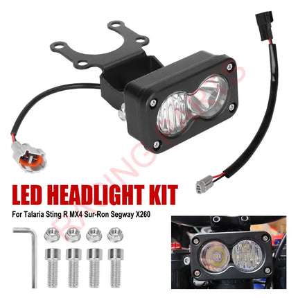 For SurRon Light Bee X Segway X260 Talaria Sting MX4 MX3 Plug N Play 20W Headlight Switch White Spot Flood Led Pod Combo Kit