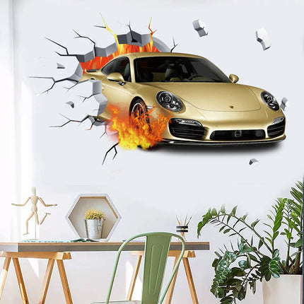 3D Supercar Vehicle Wall Stickers Wild jeep Broken Wall Poster Wall Art Car Decal Kids Room Decoration murals Boys Favors