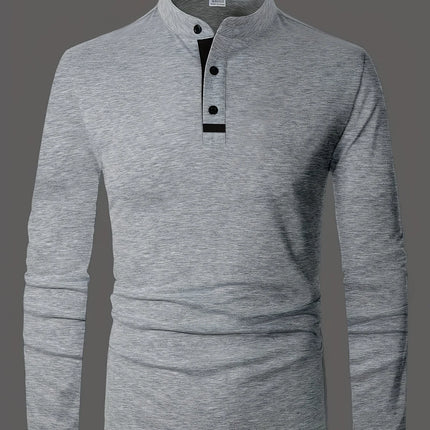 A Stylish Men's Round-Neck Plain Spliced Polo Shirt Suitable for Wearing at Home in Summer, Autumn, and Winter