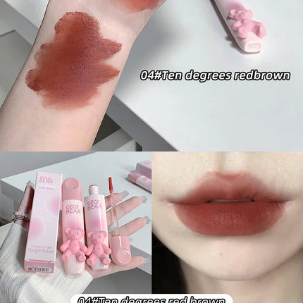 Cute Little Bear Lip Glaze Mist Face Matte Velvet Lipstick Holding Makeup Whitening Lip Cream Coloring Lip Color