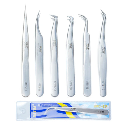 VETUS Original New MTS Series Silver Tweezers for Eyelash Extensions Stainless Steel Hyper Fine Tip Anti Static ESD Tweezers