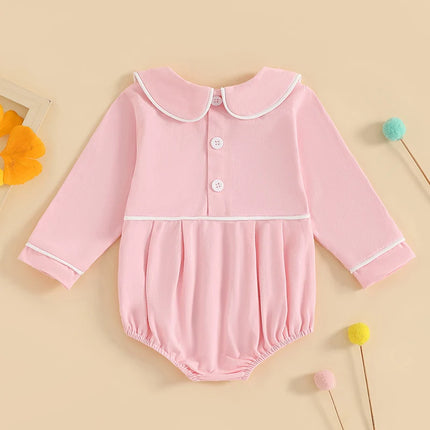 Pudcoco Baby Boys Girls Romper Long Sleeve Doll Collar Contrast Line Solid Color Bodysuit Newborn Playsuit