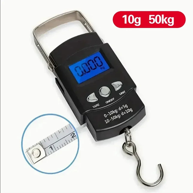 50kg/10g Portable LCD Electronic Hand Scale Travel Hanging Scale with 100cm Long Retractable Measuring Tape