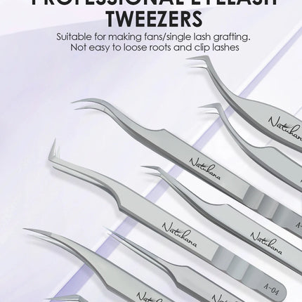 NATUHANA  Eyelash Extensions Tweezers Lash Artists High Precision Stainless Steel Superhard Anti-Static Tweezers Makeup Tools