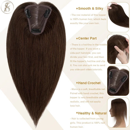 TESS Hand Single Knot Hair Toppers 8x10cm Women Topper Natural Hair Wig Clip In Human Hair Extensions Lace Hairpiece Replacement