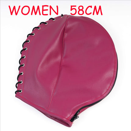 Adjustable Size Fetish Double Leather Mask with Zipper for Adult Mysterious Role Play Halloween Carnival Party Mask Hood Costume