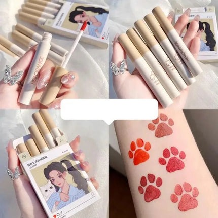5PCS/set Lipstick Matte Water Light Lip Glaze Cigarette Case Non-stick Cup Long Lasting Lip Gloss Korea Lips Makeup Cosmetic